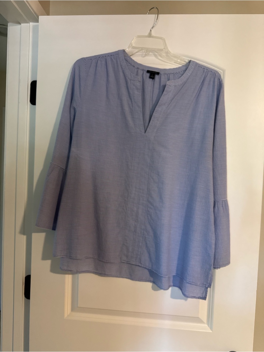 Ann Taylor Light Blue Striped Tunic Top